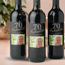 70 och Fabulous Elegant Black Photo 70:e födelseda Vinflaska Etikett