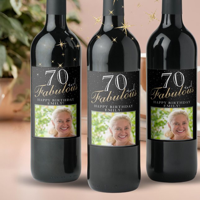 70 och Fabulous Elegant Black Photo 70:e födelseda Vinflaska Etikett (Skapare uppladdad)