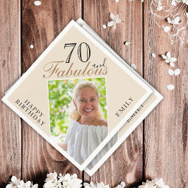 70 och Fabulous Elegant Ecru Photo 70:e födelsedag Pappersservett