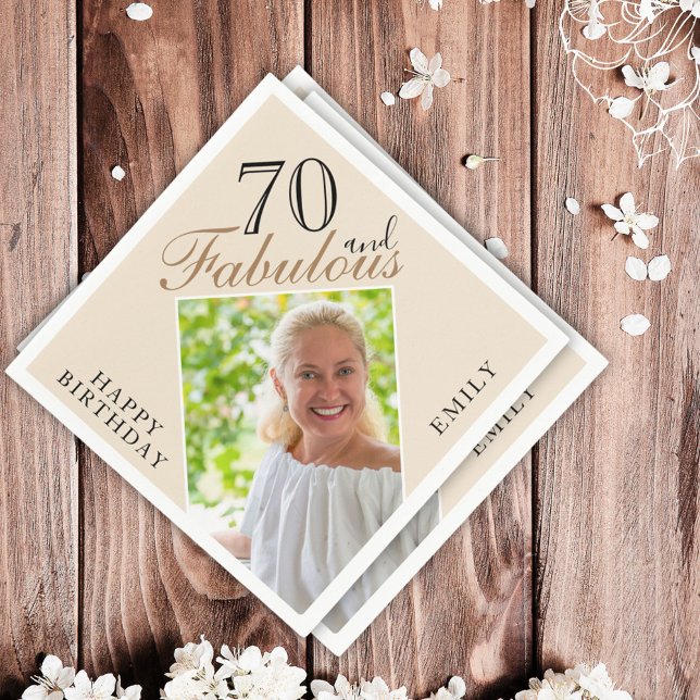 70 och Fabulous Elegant Ecru Photo 70:e födelsedag Pappersservett (Skapare uppladdad)