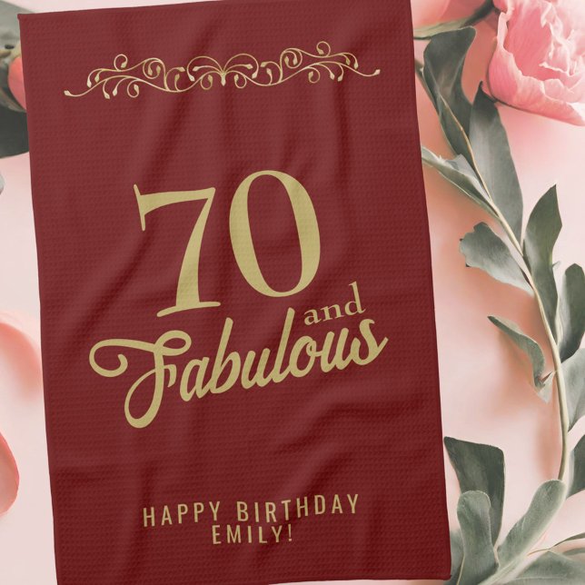 70 och Fabulous Elegant Ornament 70 Birthday Kökshandduk (Skapare uppladdad)