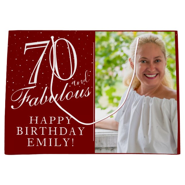 70 och Fabulous Elegant Red 70 Birthday Photo (Framsidan)