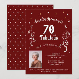70 och Fabulous Foliage Red 70 Birthday Photo Inbjudningar