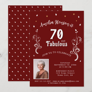 70 och Fabulous Foliage Red 70 Birthday Photo Inbjudningar