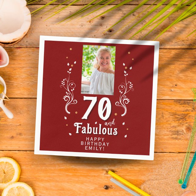 70 och Fabulous Foliage Red 70 Birthday Photo Pappersservett (Skapare uppladdad)