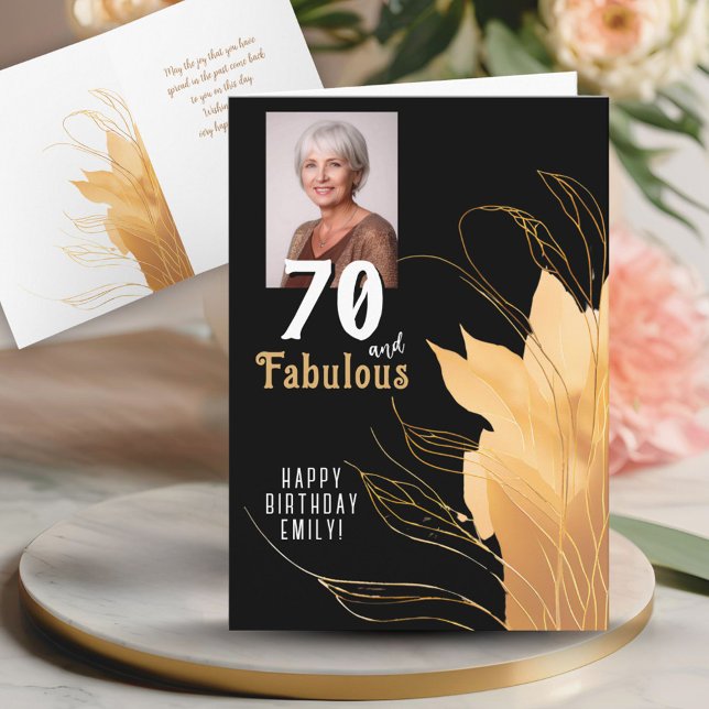 70 och Fabulous Guld Foliage 70 Birthday Photo Kort (Skapare uppladdad)