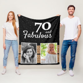 70 och Fabulous Guld Glitter 2 Foto 70:e födelseda Fleecefilt