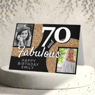 70 och Fabulous Guld Glitter 2 Foto 70:e födelseda Kort