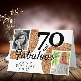 70 och Fabulous Guld Glitter 2 Foto 70:e födelseda Kort