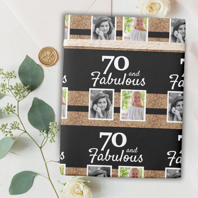 70 och Fabulous Guld Glitter 2 Foto 70:e födelseda Presentpapper (Skapare uppladdad)