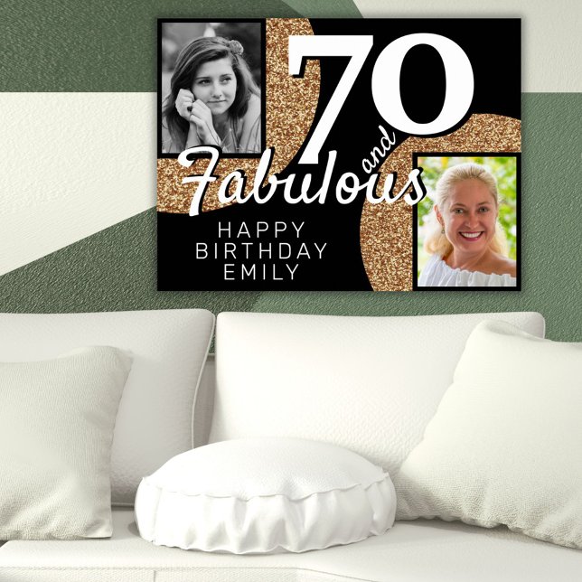70 och Fabulous Guld Glitter 2 Photo Birthday Poster (Skapare uppladdad)