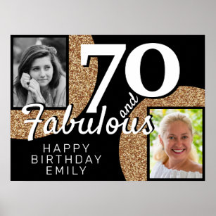 70 och Fabulous Guld Glitter 2 Photo Birthday Poster