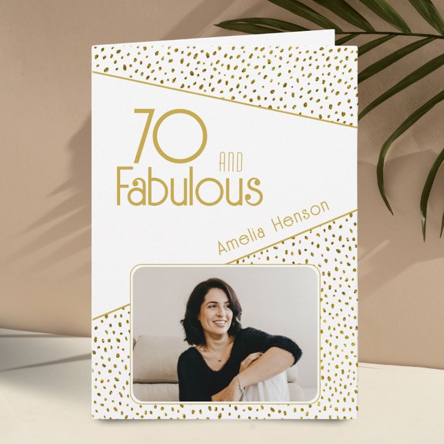 70 och Fabulous Guld Glitter Photo 70 Birthday Kort (Skapare uppladdad)