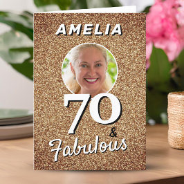 70 och Fabulous Guld Glitter Photo 70 Birthday Kort