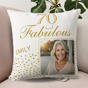 70 och Fabulous Guld Glitter Photo 70 Birthday Kudde