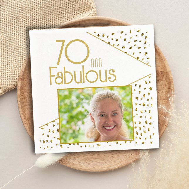 70 och Fabulous Guld Glitter Photo 70 Birthday Pappersservett (Skapare uppladdad)