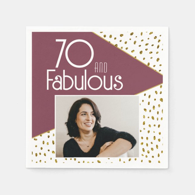 70 och Fabulous Guld Glitter Photo 70 Birthday Pappersservett (Framsidan)