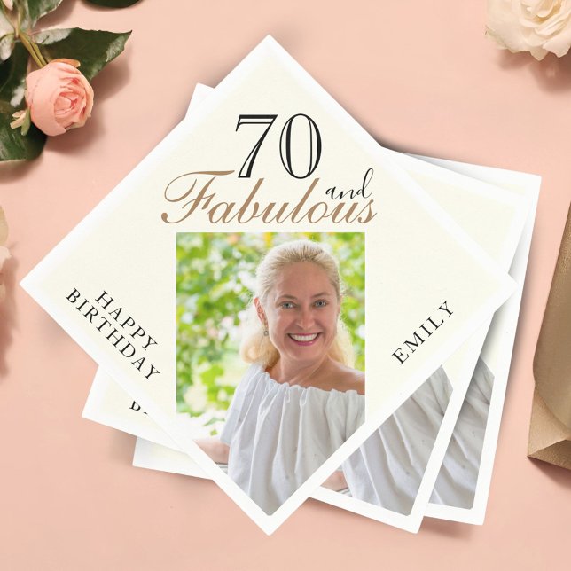 70 och Fabulous Ivory Elegant Photo 70 Birthday Pappersservett (Skapare uppladdad)