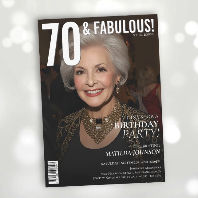 70 och Fabulous Magazine Cover 70 Birthday Inbjudningar (70 and Fabulous Magazine Cover 70th Birthday Invitation)