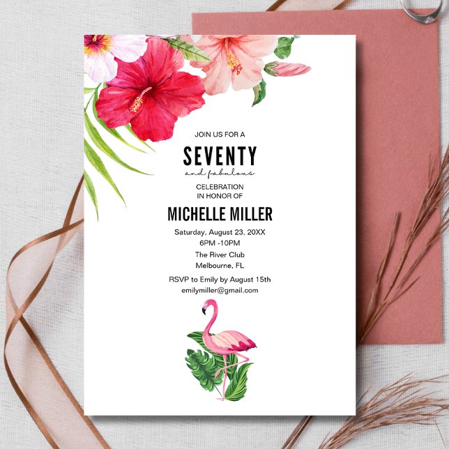 70 och Fabulous Rosa Flamingo 70:e Födelsedagsfest Inbjudningar (70 and Fabulous Pink Flamingo 70th birthday party invitation)