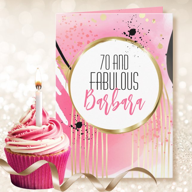 70 och Fabulous Rosa Guld Black Modern Birthday Kort (Skapare uppladdad)