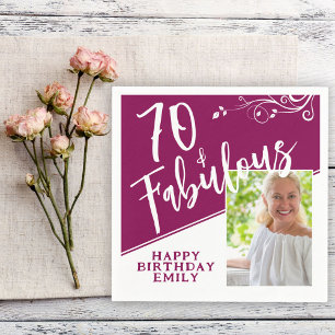70 och Fabulous Script Photo Magenta 70:e födelsed Pappersservett