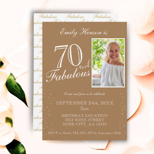 70 och fantastisk elegant beige foto födelsedag inbjudningar