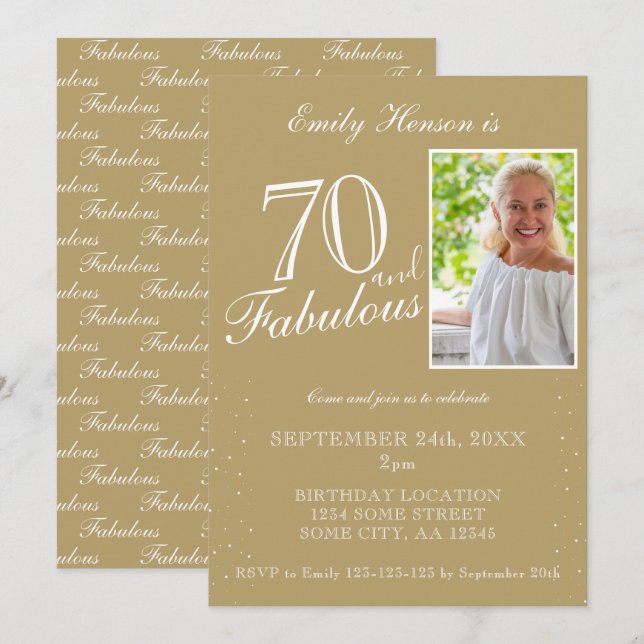 70 och fantastisk elegant fotofödelsedag inbjudningar (Fram/baksida)