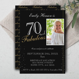 70 och fantastisk elegant svart foto födelsedag inbjudningar