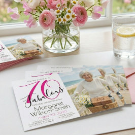 70 och fantastisk foto rosa svart 70-årsdag inbjudningar