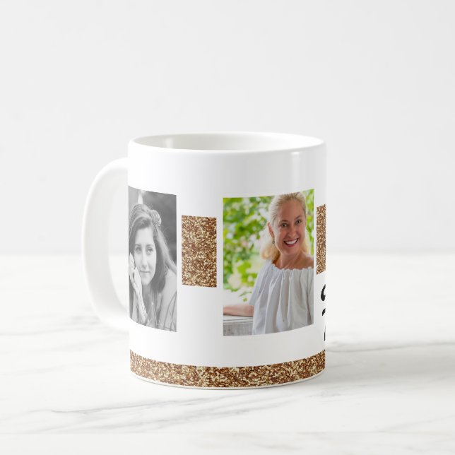 70 och fantastisk guldglitter 2 foto 70-årsdag kaffemugg (Framsida vänster)
