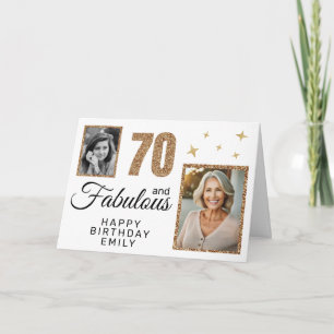 70 och fantastisk guldglitter 2 foto 70-årsdag kort