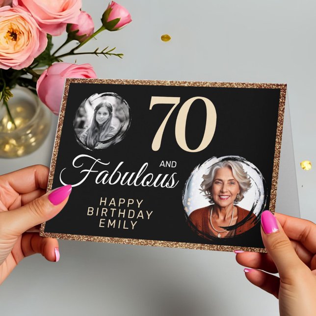 70 och fantastisk guldglitter 2 foto 70-årsdag kort (Skapare uppladdad)
