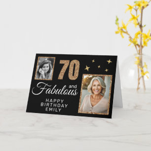 70 och fantastisk guldglitter 2 foto 70-årsdag kort
