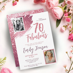 70 och fantastisk rosa glitter 2 foto 70-årsfirand inbjudningar