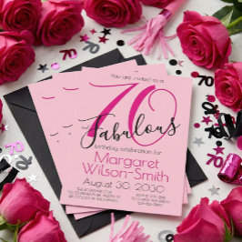 70 och fantastisk rosa svart 70-årsdag inbjudningar