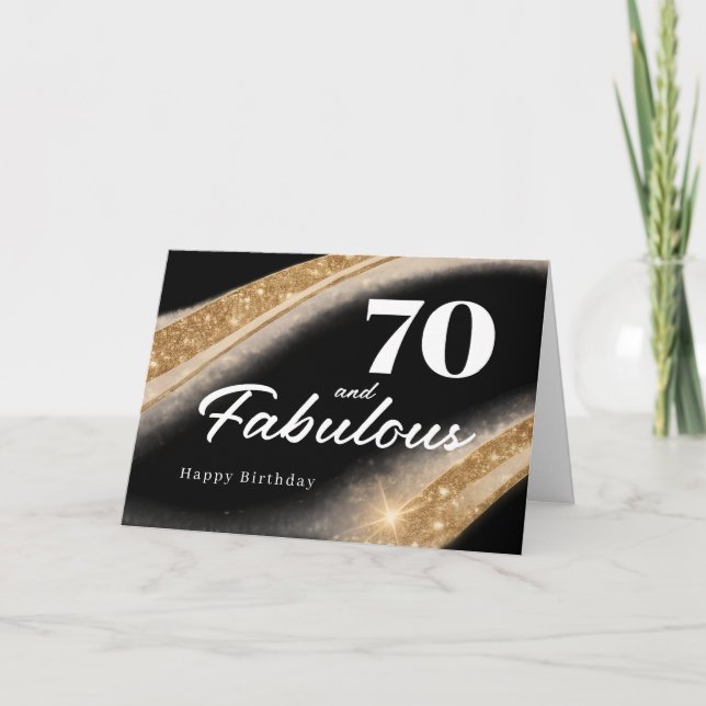 70 och fantastisk svart guld 70-årsdag kort (Framsida)