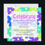 70 och fortfarande groovy! Baby Boomer Birthday Inbjudningar<br><div class="desc">Firar att du vrider 70 i stil med den här roligten, retro degin. Den här festen födelsedagsfest inbjudan blundar i blått, grönt, lila och magenta. Blomkraftsmönstret framkallar en epok när Boomers i Baby kom till sin ålder. Perfekt för ett nostalgiskt 70:e party som kommer att ge den idealiska stämningen. De...</div>