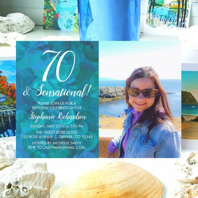 70 och Sensational Ocean Blue Photo Birthday Inbjudningar (Skapare uppladdad)