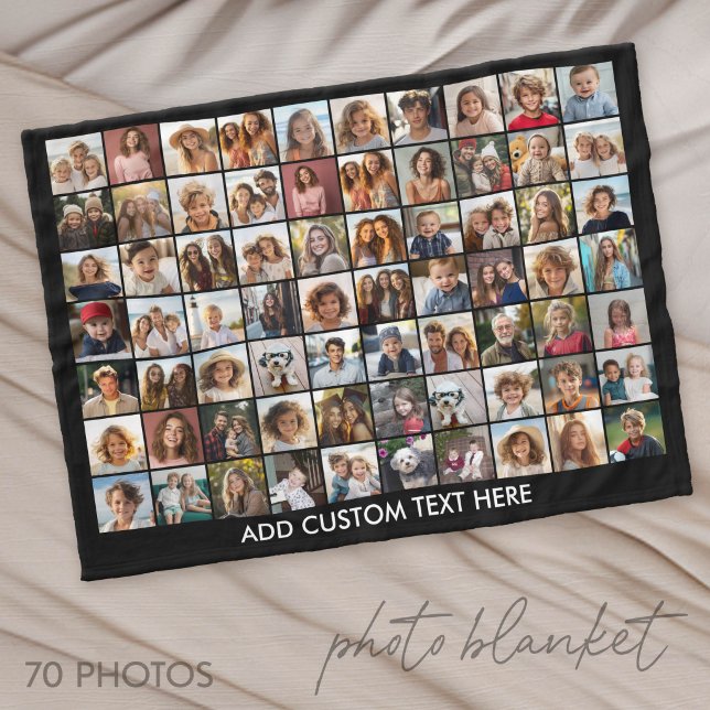70 Photo Collage Black - Custom Picture Fleecefilt (Photo Blanket - Custom Pictures in a Collage)