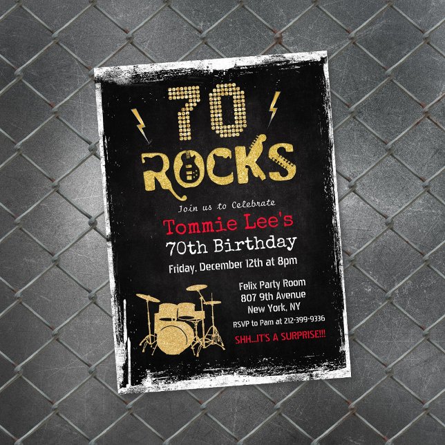 70 Rocks Rockstar Gitarr 70-års födelsedagsinbjuda Inbjudningar (Skapare uppladdad)