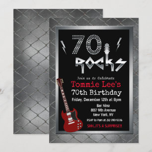 70 Rocks Rockstar Gitarr 70-års födelsedagsinbjuda Inbjudningar