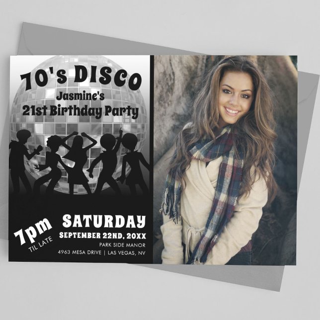 70:s Disco Birthday Photo | SILVER GLITTER BOLL Inbjudningar (Skapare uppladdad)