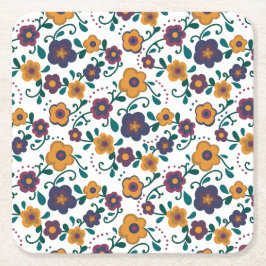 70:s Folk Art Ditzy Retro-Daisy i judiska toner Underlägg Papper Kvadrat