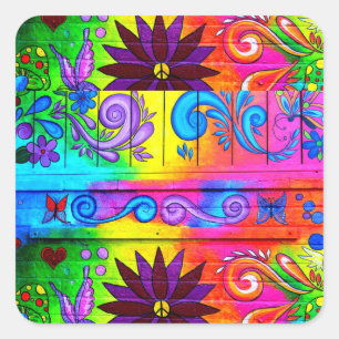 70:s hippie groovy-dekal fyrkantigt klistermärke