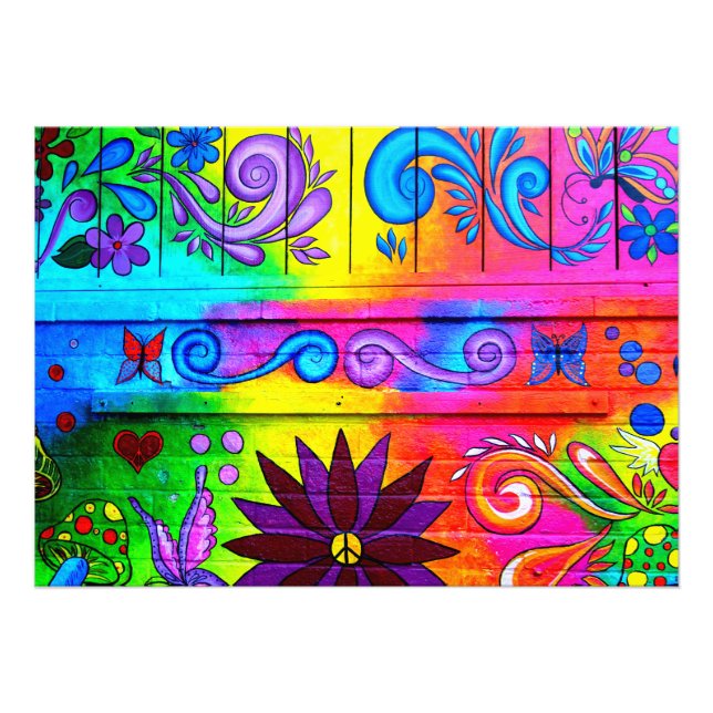 70:s hippie psychedelic Mural-fotavtryck Fototryck (Framsidan)