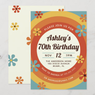 70:s inbjudan till Disco Hippie Birthday