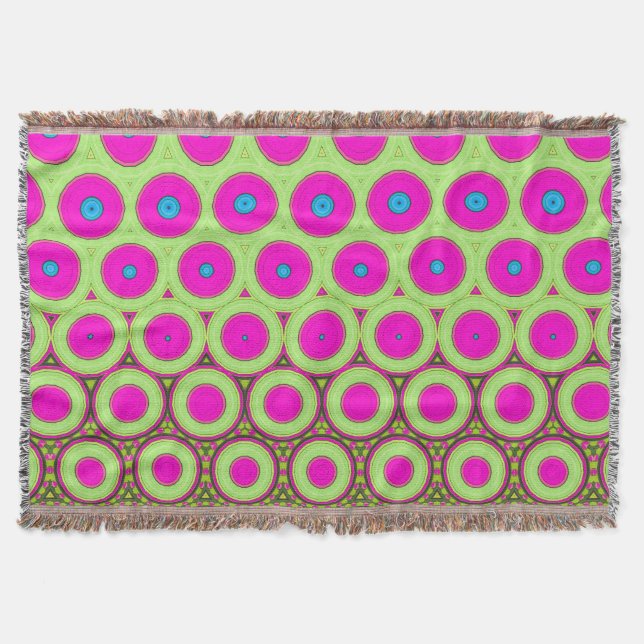 70:s Inspired Neon Rosa Circles on Grönt and Brown Filt (Framsidan)