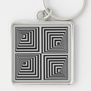 70:s Op Art Fyrkantig Silverfärgad Nyckelring