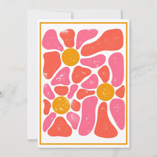 70:s Orange och Rosa Retro Flower Power Inbjudningar (Framsida)